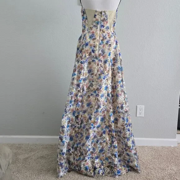 Alice + Olivia Strapless Floral Gown Dress Sz 4 Metallic Formal Evening Wedding - Picture 7 of 14